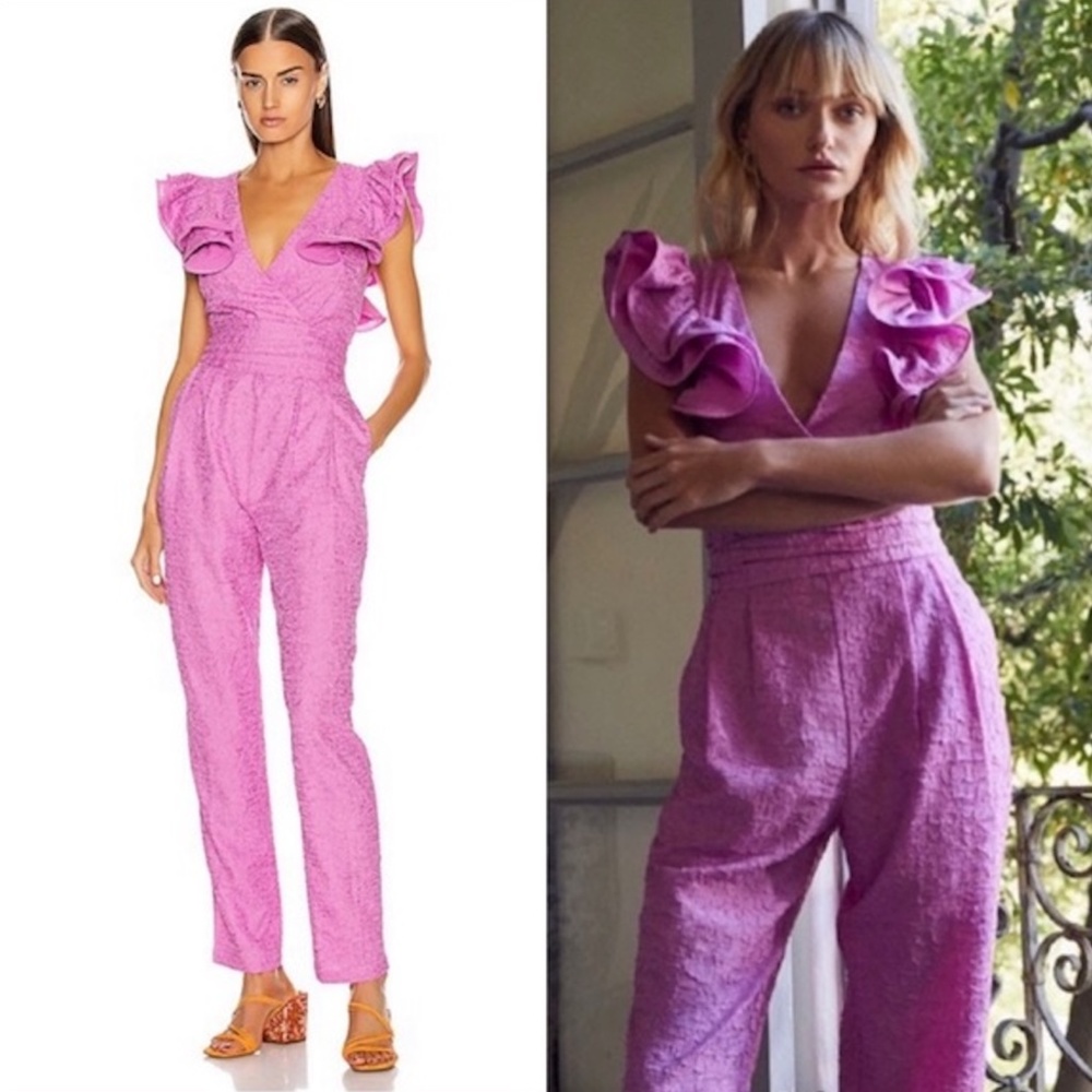 Retrofete Shelley Slim Leg Crinkled Jumpsuit Pink